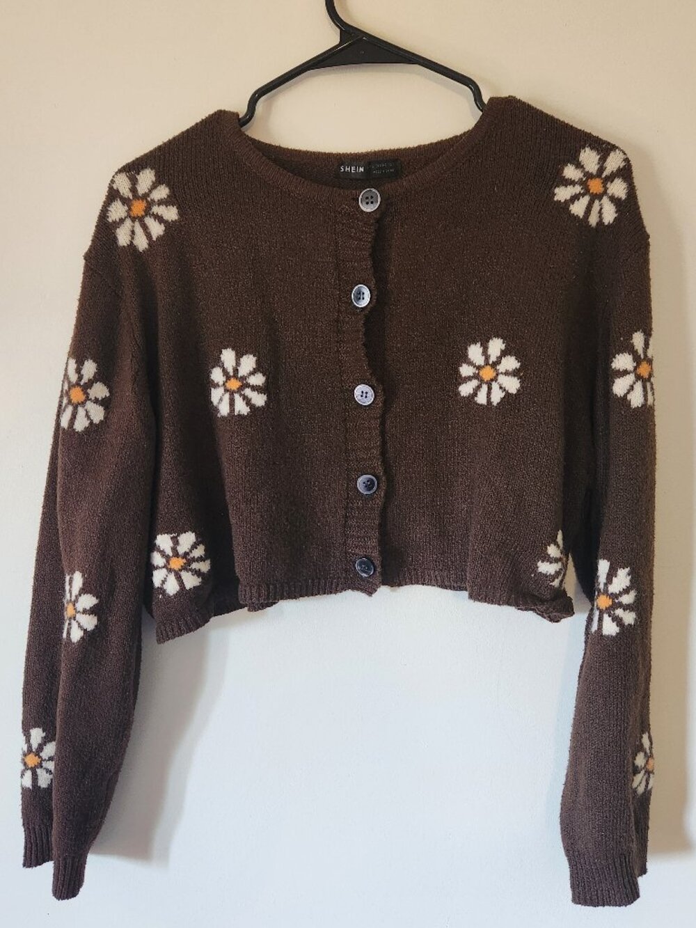 Shein Daisy Knit Cropped Cardigan